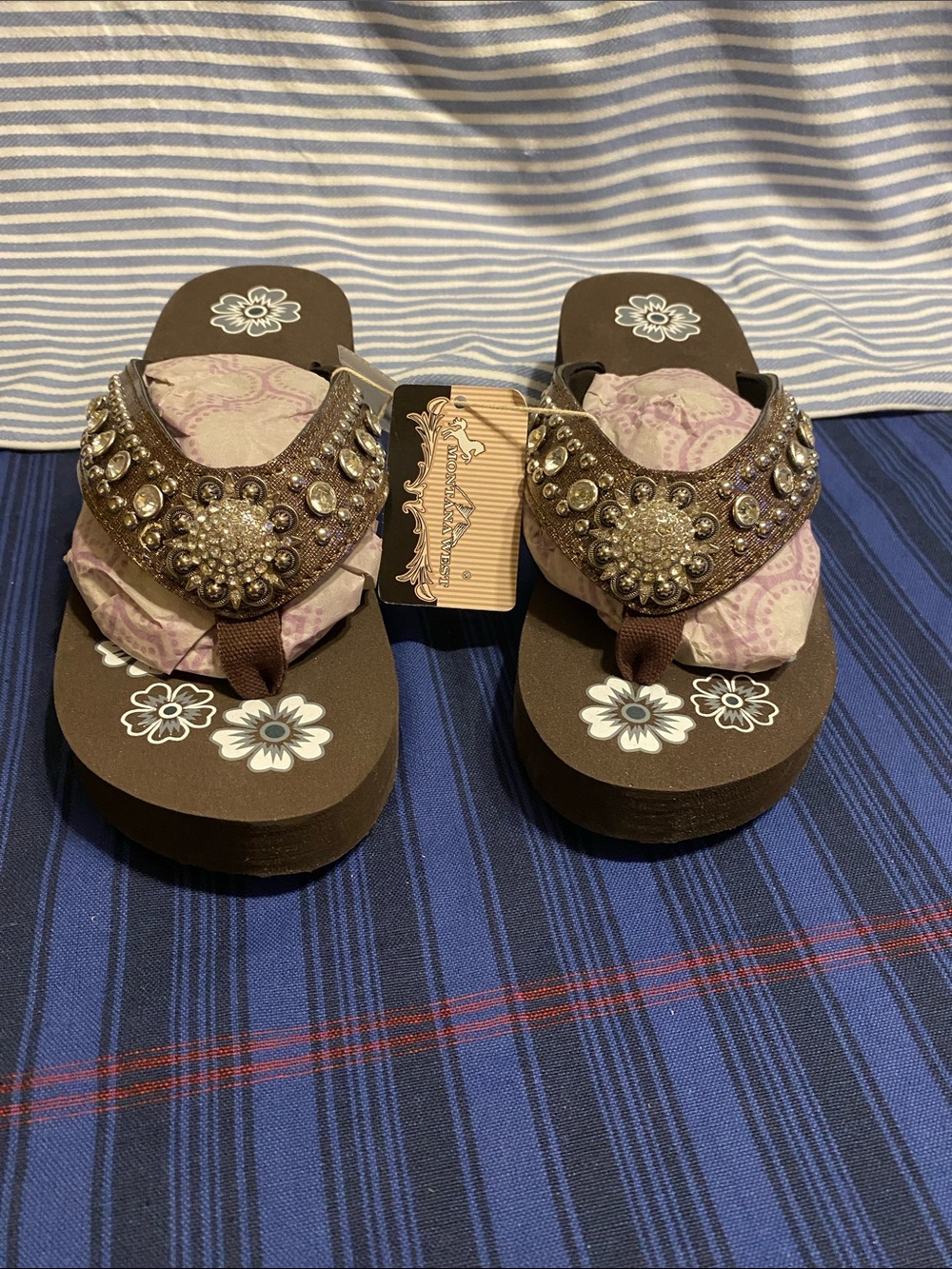 Montana West Brown Jeweled Wedge Sandals